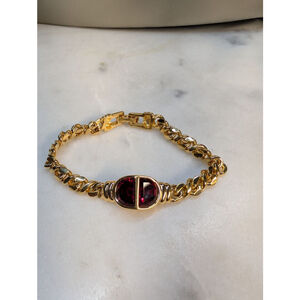 Women's S.A.L Gold plated Chain Bracelet with Red Stones